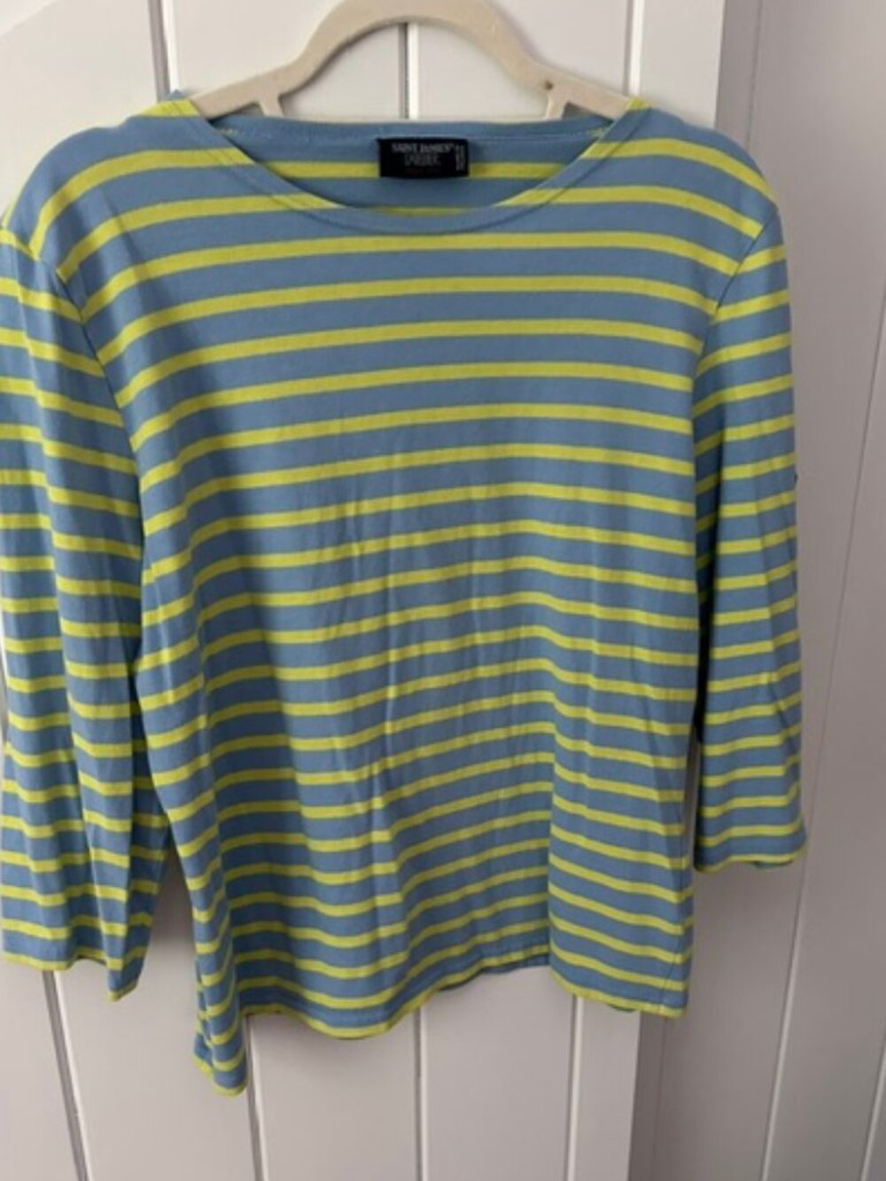 Saint James L'Atelier Breton striped light blue and green top, size 12